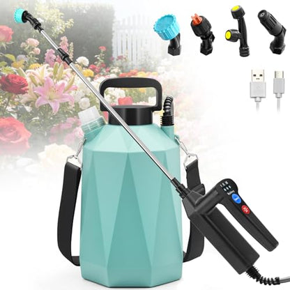 1.35 Gallon Battery Powered Sprayer, Electric Garden Sprayer with 3 Adjustable Pressures, Battery Indicator, Telescopic Wand, 4 Nozzles, Rechargeable Automatic Pump Sprayer for Lawn, Weed, Yard Care - color: Blue