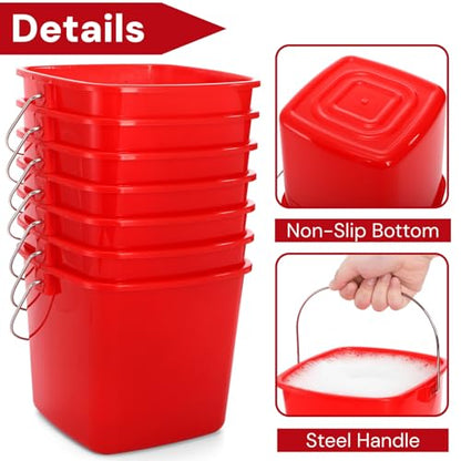 SOUJOY 7 Pack 3 Quart Cleaning Bucket, Plastic Small Sanitizing Bucket with Handle, Multi-Purpose Mini Square Pails for Kitchen, School, Offices, Household and Commercial Use, Red