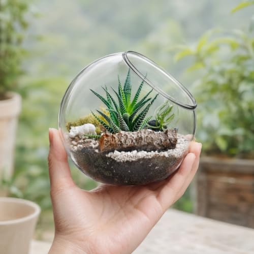 IMIKEYA Plant Terrarium Display: 3Pcs Slanted Glass Terrarium Containers Air Plant Glass Sphere Succulent Display Bowl Vase for Home Tabletop Microlandschaft