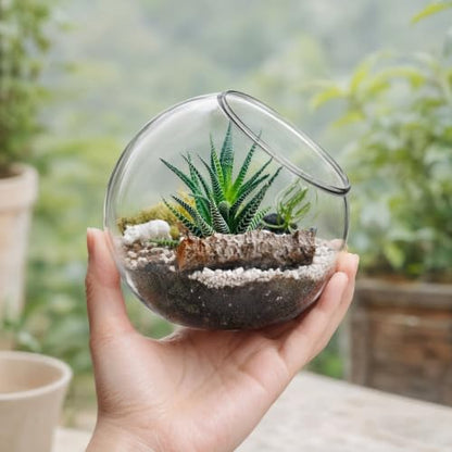 IMIKEYA Plant Terrarium Display: 3Pcs Slanted Glass Terrarium Containers Air Plant Glass Sphere Succulent Display Bowl Vase for Home Tabletop Microlandschaft