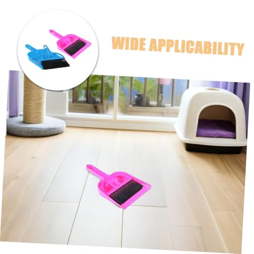 VILLCASE Mini Dustpan and Hand Broom Set 10pcs for Small Animal Cage Cleaning – Compact Reptile and Pet Habitat Cleaner for Hamsters, Hedgehogs, and Chinchillas in Bright Pink and Blue