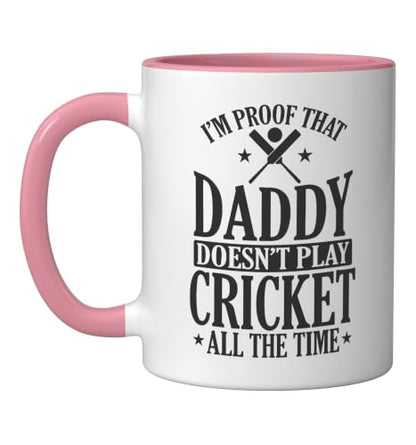 Daddy doesn't play Cricket all the Time Ceramic Mug, Pink/White, 11oz - color: Pink/White, size: 11 Ounces