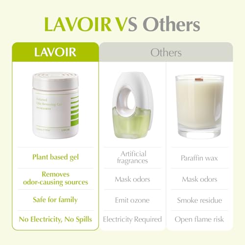 LAVOIR Odor Removing Gel | Long-Lasting Air Freshener Odor Eliminator for Bathroom, Closet, Car, Office | No Spill Gel, Plant-Based Formula | 8.8 oz | Verbena & Mint Scent