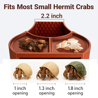 Hermit Crab Habitat Shelter with Dual Food Bowls, 2-in-1 Cave Shelter & Feeding Dish, Textured Climbing Ramp & Viewing Window, Hermit Crab Accessories for Habitat & Tank Setup (Brown) - color: Brown