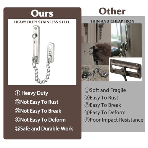 Alise Chain Door Guard Lock，Door Chain Locks with Safety Spring Anti-Theft Press Latch,Chain Locks for Inside Door and Extra Front Door Lock, Brushed Nickel(2 Pack) | Stainless Steel,Door Chain Lock Guard with Spring Anti-Theft Press Button,Door Lock Latc