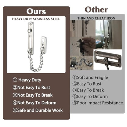 Alise Chain Door Guard Lock，Door Chain Locks with Safety Spring Anti-Theft Press Latch,Chain Locks for Inside Door and Extra Front Door Lock, Brushed Nickel(2 Pack) | Stainless Steel,Door Chain Lock Guard with Spring Anti-Theft Press Button,Door Lock Latc