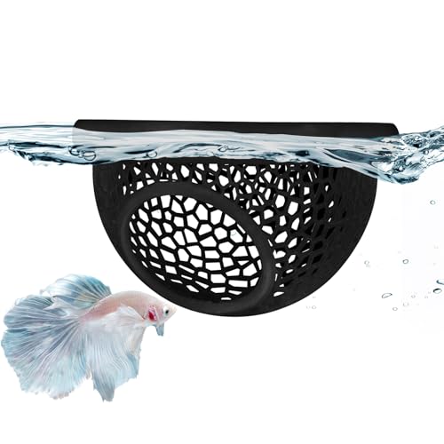 Floating Betta Hide & Shrimp Cave – 3D Printed Aquarium Decor, Multi-Functional Hammock, Feeding Ring & Safe Resting Spot for Betta, Shrimp & Small Fish (PLA, Eco-Safe) - color: Black