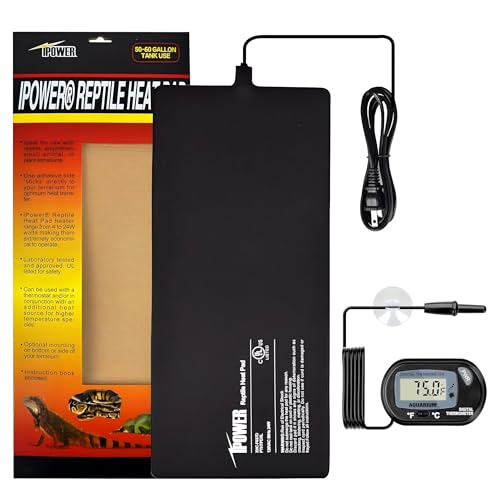 iPower 8x18 Inch Reptile Heating Pad with LCD Digital Aquarium Thermometer, Under Tank Heater Warmer Heat Mat for Turtles, Lizards, Frogs, Snakes - color: Black/Heat Pad + Thermometer, size: 8" x 18"
