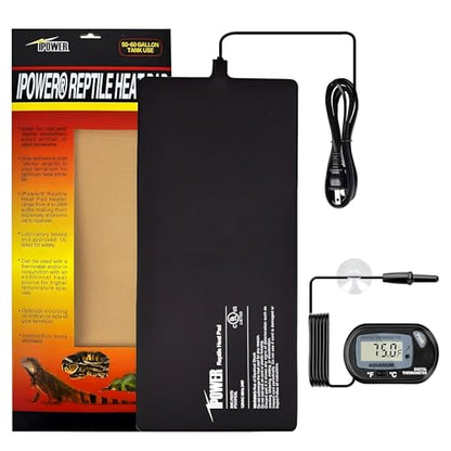 iPower 8x18 Inch Reptile Heating Pad with LCD Digital Aquarium Thermometer, Under Tank Heater Warmer Heat Mat for Turtles, Lizards, Frogs, Snakes - color: Black/Heat Pad + Thermometer, size: 8" x 18"