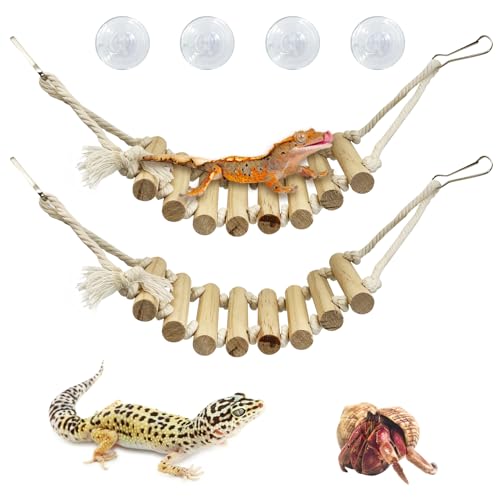VCEPJH 2pcs Reptile Bridge Leopard Gecko Climbing Ladder Wooden Basking Lounger Reptile Tank Accessories for Hermit Crab Juvenile Bearded Dragon Chameleon Small Lizard Tree Frog and Turtle