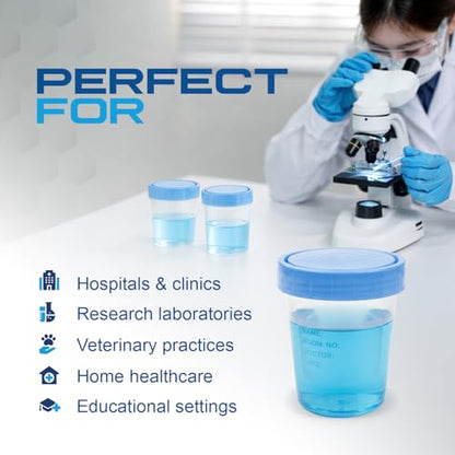 Dynarex LabChoice Specimen Containers for Urine Sample Collection - 4 oz - Non-Sterile - Frosted Writing Label - Leak-Resistant Screw-On Cap, Case of 500 | Polypropylene Cup, Polyethylene Screw Cap, Frosted Writing Area, Leak Resistant Closure, Urine Coll