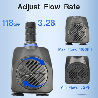 CONQUERALL Small Submersible Water Pump 118GPH 8W Smart for Garden Fountain Irrigation Circulation - color: 118gph-8w, size: 1PC