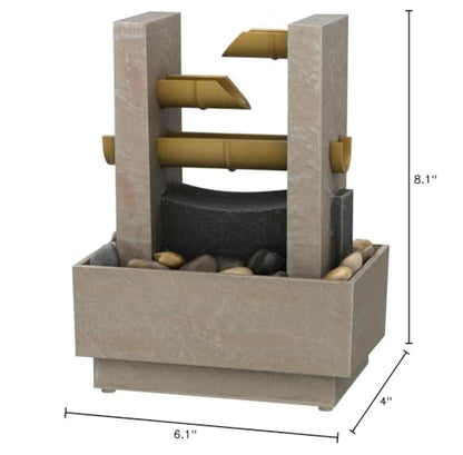 Nature's Mark 8" H Cascading Bamboo Tabletop Water Fountain with Natural River Rocks and LED Lights (Power Cord Attached)