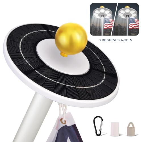 Solar Flag Pole Light, 160 LED 2000Lumens, 16 H Lighting for 15-30 Ft Poles | Solar Powered, 4000 mAh, Full Flag Coverage, IP65 Waterproof, Dusk to Dawn Auto On/Off, Multi-Angle, Rechargeable, White - color: White