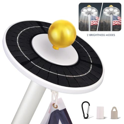 Solar Flag Pole Light, 160 LED 2000Lumens, 16 H Lighting for 15-30 Ft Poles | Solar Powered, 4000 mAh, Full Flag Coverage, IP65 Waterproof, Dusk to Dawn Auto On/Off, Multi-Angle, Rechargeable, White - color: White