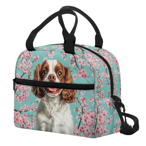 Cavalier King Charles Spaniel Dog Kids Insulated Lunch Bag Cherry Blossom Lunch Box Outdoor Insulated Lunch Box Student Lunch Tote Bag Picnic Lunchbox - color: Cavalier King Charles Spaniel Dog Cherry Blossom