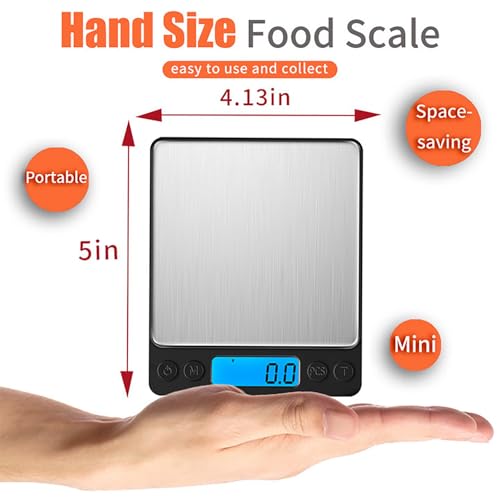 Digital Food Kitchen Scale Upgraded, YONCON 3000g/0.1g High Accuracy Mini Pocket Scale Measures in Grams and oz for Cooking, Baking, Jewelry, Tare Function,2 Trays, LCD Display (Batteries Included) - color: Black
