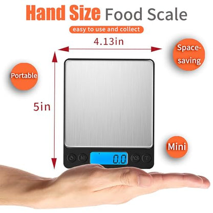 Digital Food Kitchen Scale Upgraded, YONCON 3000g/0.1g High Accuracy Mini Pocket Scale Measures in Grams and oz for Cooking, Baking, Jewelry, Tare Function,2 Trays, LCD Display (Batteries Included) - color: Black