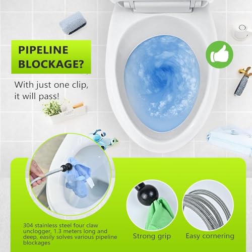 Toilet Snake Drainage Blockage Remover - Flexible Gripper to Retrieve Lost Items & Clean Minor Blockages - Quick Fix for Drain Problems，An Economical Solution for Every DIY Plumber