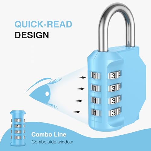 Puroma 1 Pack Combination Lock Locker 4 Digits Combo Padlock Gym Sky Blue | For School Gate Fence Toolbox Hasp Storage, Outdoor, Resettable, Weatherproof, Side Window, Crack Cut Resist, Hardened Steel - color: Sky Blue