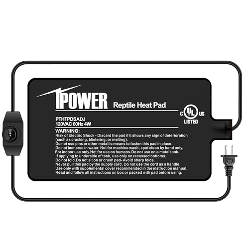 iPower 4x7 Inch Reptile Heating Pad, Under Tank Heater Warmer Heat Mat with Temperature Adjustable Controller Knob for Turtles, Lizards, Snakes - color: Black/Heat Pad with Adjust Knob, size: 4" x 7"