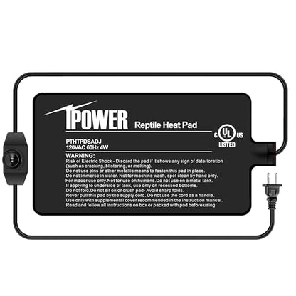 iPower 4x7 Inch Reptile Heating Pad, Under Tank Heater Warmer Heat Mat with Temperature Adjustable Controller Knob for Turtles, Lizards, Snakes - color: Black/Heat Pad with Adjust Knob, size: 4" x 7"