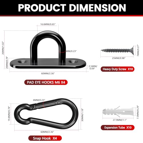 304 Stainless Steel Pad Eye Snap Hook, M6 Ceiling Hook 800Lb,8Pcs | Hanging Kit with Screws for Hammock Chair Swing, Yoga Gym Equipment, Sun Shade Sail, Plant Hangers & Marine Boat Hardware - size: 2.3 inch, style: Black Oval