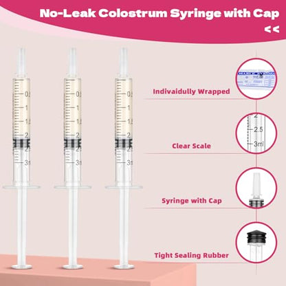 Syringes with Caps Kit, 50pcs 3ml Colostrum Syringe, 2pcs 30ml Measuring Cup, 50pcs Adhesive Labels - style: 3ml