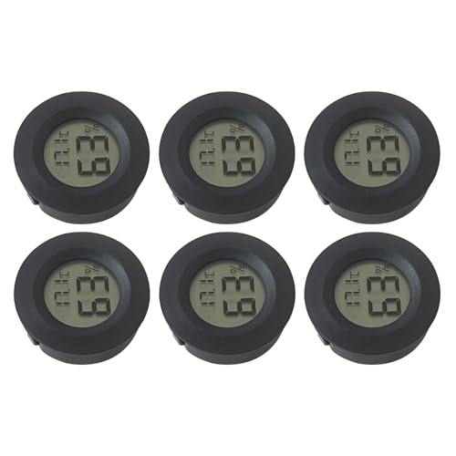 Upgraded 6Pcs Mini Hygrometer Digital Thermometer Humidity Meter, Hygrometer Thermometers Indoor/Outdoor Humidity Monitor Reptile Thermometer for Greenhouse Garden Cellar (Round, Black) by Hilanda