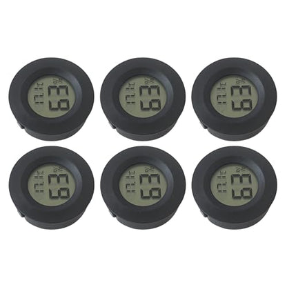 Upgraded 6Pcs Mini Hygrometer Digital Thermometer Humidity Meter, Hygrometer Thermometers Indoor/Outdoor Humidity Monitor Reptile Thermometer for Greenhouse Garden Cellar (Round, Black) by Hilanda