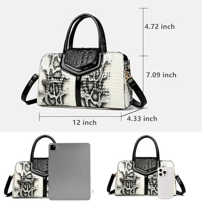 3 Compartment Satchel Purse Top Hnadle Bags Hobo Handbag for Women | Multi Compartment,Medium,Leopard Print Faux Fur,Detachable Shoulder Crossbody Strap,Work Office Daily,High elasticity base - color: M Black White