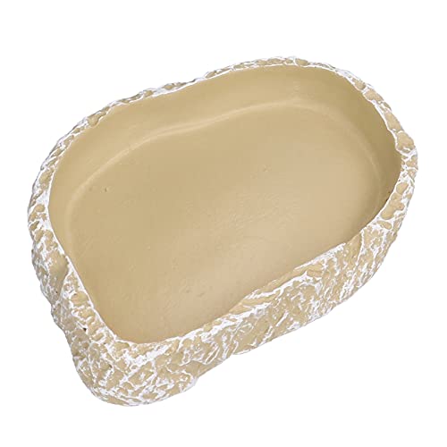 Omabeta Reptile Food Bowl Durable Resin Feeding Dish for Turtles Lizards Frogs Yellow 10.7x7.5cm