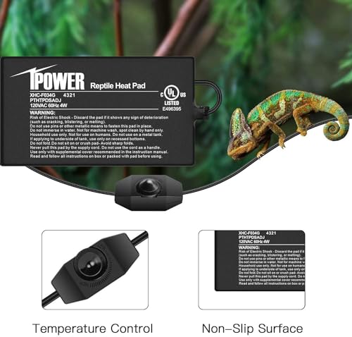iPower 4 by 7 Inch Reptile Heating Pad with Temperature Adjustable Controller Knob, Under Tank Warmer Terrarium Heat Mat for Reptiles and Amphibians - size: 4 X 7 Inch, style: Heat Pad with Adjust Knob