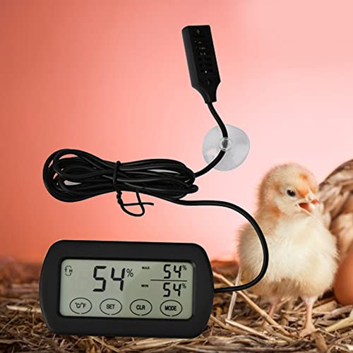 Digital Thermometer Hygrometer with Probe for Egg Incubator Reptile Tank, Indoor Outdoor Temperature and Humidity Gauge with Suction Cup, Min Record, Fahrenheit Celsius Switchable