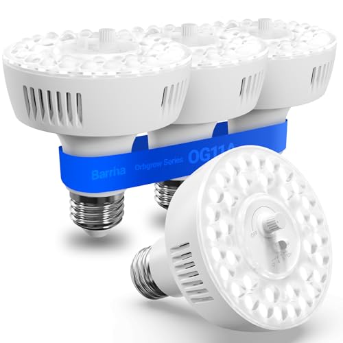 Barrina OG11A Grow Light Bulbs for Indoor Plant, 5000K 11W, 4 Packs, White | Integrated Dimming & Timing, E26 Plant Light Bulb, Full Spectrum, High PPFD for Seeds and Greens - color: 5000K-White Cover, size: 11W-4 Packs