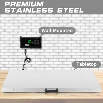 TUFFIOM 1100Lbs x 0.2Lbs Postal Digital Livestock Scale, Electronic Stainless Steel Platform Heavy Duty Vet Animal Scale,Dog Pig Goat Sheep Scale, Silvery - color: Silver