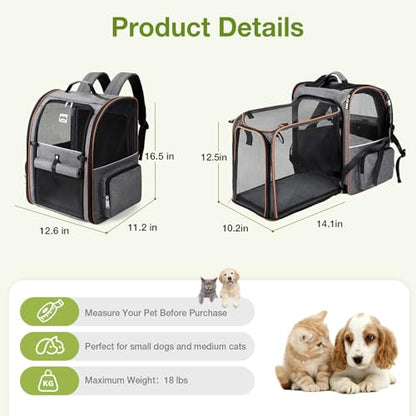 Cat Carrier Backpack, Expandable Pet Carrier with Sun Shade & Full Front Opening, Breathable Mesh Backpack for Small Dogs & Medium Cats Up to 18 Lbs, Foldable for Hiking, Camping (Grey) - color: Grey
