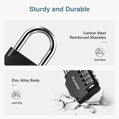 Puroma 1 Pack Combination Lock Locker 4 Digits Combo Padlock Gym Black | For School Gate Fence Toolbox Hasp Storage, Outdoor, Resettable, Weatherproof, Side Window, Crack Cut Resist, Hardened Steel - color: Black