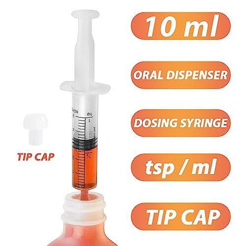 10mL Syringe for Liquid, Food, Oral, Scientific Labs, Measurement, Dispensing, Press-In Adapter, Craft, Big Tip with Cap- 3 Pack 10ml Syringes with tsp & mL Measurement - style: 10 ml-tsp