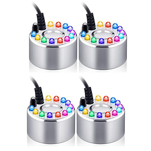Maitys 4 Pcs Mist Maker Fogger Ultrasonic LED for Fountain,Light,Alloy | Color Changing LED Pond Mister, Halloween Fog Effects, Ultrasonic Water Fogger Indoor Outdoor, Home Office Holiday Decor