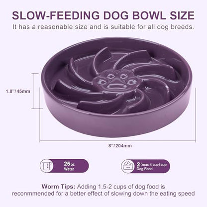 Ceramic Slow Feeder Dog Bowl, 3 Cup Dog Food or 25oz Water, Slow Eating Bowl for Middle Breed, Maze Puzzle Feeder for Fast Eaters, Anti-Choking Stop Bloat, Non-Slip BPA Free (Purple) - color: Purple