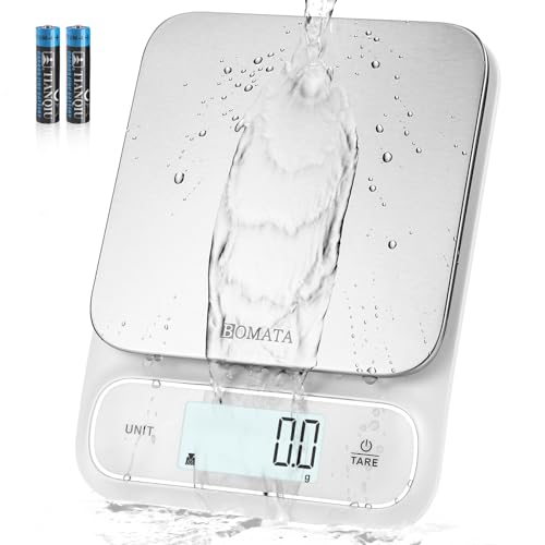 BOMATA Waterproof IPX6 Kitchen Scale with 0.1 g/0.01 oz High Precision | 5 kg/11 lbs, Digital Scale with Backlight, Stainless Steel Weighing Platform, for Food, Cooking,Baking,Weight Loss B619 White - color: White
