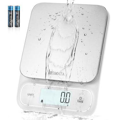BOMATA Waterproof IPX6 Kitchen Scale with 0.1 g/0.01 oz High Precision | 5 kg/11 lbs, Digital Scale with Backlight, Stainless Steel Weighing Platform, for Food, Cooking,Baking,Weight Loss B619 White - color: White