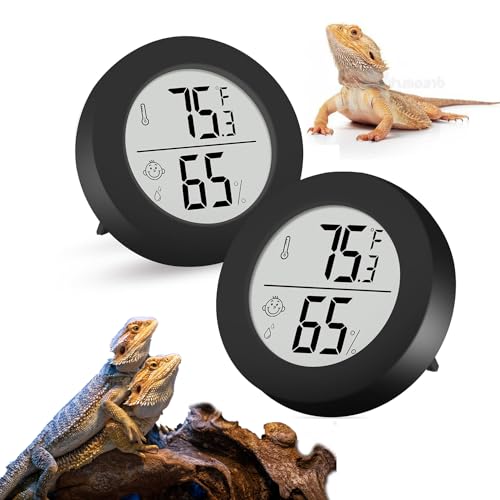 Reptile Tank Accessories, 2 Pack Bearded Dragon Tank Thermometer Humidity Gauge for Leopard Gecko, Jumping Spider, Snake, Gecko, Ball Python, Lizard - color: Black