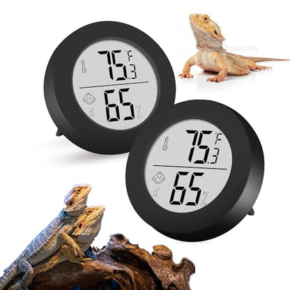 Reptile Tank Accessories, 2 Pack Bearded Dragon Tank Thermometer Humidity Gauge for Leopard Gecko, Jumping Spider, Snake, Gecko, Ball Python, Lizard - color: Black
