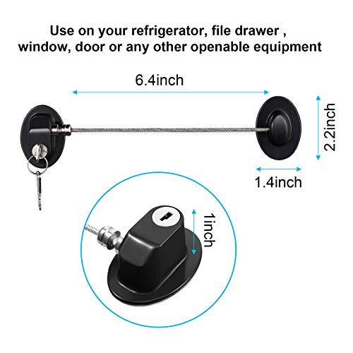 Hotop 4 Pack Cabinet Locks with Keys Refrigerator Fridge Locks Replacement with Steel Wire Self Adhesive Child and Baby Proofing Safety for File Drawers Deep Freezer Doors Latch(Black) - color: Black