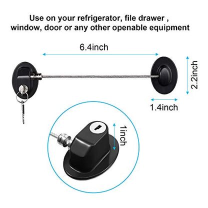 Hotop 4 Pack Cabinet Locks with Keys Refrigerator Fridge Locks Replacement with Steel Wire Self Adhesive Child and Baby Proofing Safety for File Drawers Deep Freezer Doors Latch(Black) - color: Black