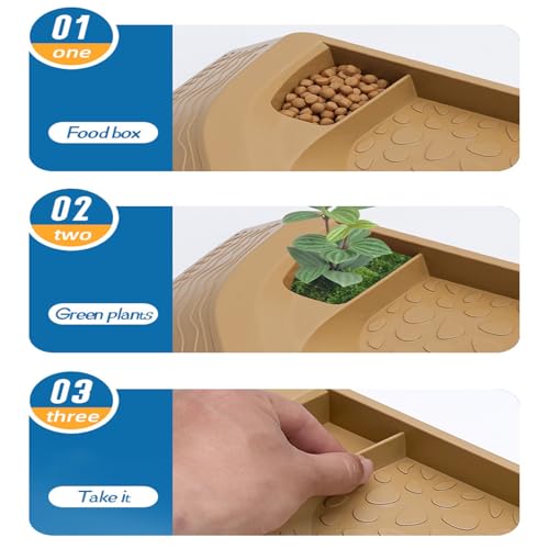 Split Design Turtle Bathing Bowl Pet Water Dish & Soaking Pool with Textured Base for Tortoise and Lizards Reptiles Bath Feeder - color: brownish yellow