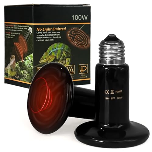 BNOSDM 2 Pack 100W Non-Light Emitting Ceramic Heat Emitter, Reptile Heat Lamp Bulbs, Brooder Coop Heater Lamp Bulb for Amphibian Reptiles Lizard Turtle Chicken - color: Pack of 2/Black, size: 100 Watts