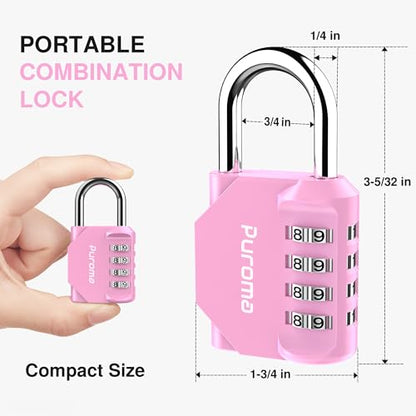 Puroma 1 Pack Combination Lock Locker 4 Digits Combo Padlock Gym Pink | For School Gate Fence Toolbox Hasp Storage, Outdoor, Resettable, Weatherproof, Side Window, Crack Cut Resist, Hardened Steel - color: Pink